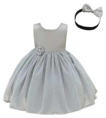 Imagen del producto de Vestido para bebé niña de la marca Lito Angels, diseño de niña con flores, color plateado/gris, talla 9-12 meses/80