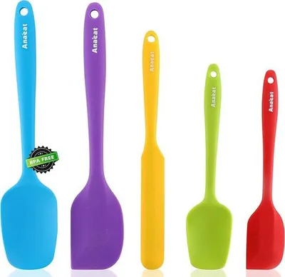 Produktbild von Famanu Set von 5 nahtlosen Silikonspateln - Hitzebeständig & Flexibel für Backen und Kochen