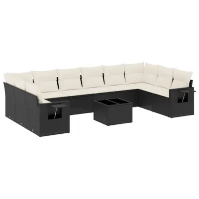 Produktbild von vidaXL 11-tlg. Garten-Sofagarnitur mit Kissen Schwarz Poly Rattan