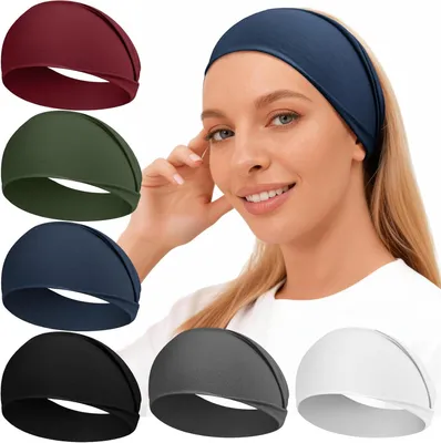 Produktbild von 6er Set breite rutschfeste Schweißbänder, elastisch, für Fitness und Alltag