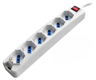 Zdjęcie produktu dla Alcapower Listwa zasilająca 6 gniazd Schuko/Bipasso, kabel 1,5m, wtyczka 90 stopni Idealna do domu i biura, biała, kompaktowa