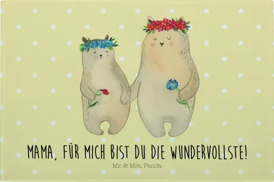 Produktbild von Mr. & Mrs. Panda Glasschneidebrett Bären mit Blumenkranz - Gelb Pastell - Geschenk, schneidbrett, Muttertag, Family, Glas, Kinder, Schneidebrett, Mutter, Mami, Hackbrett