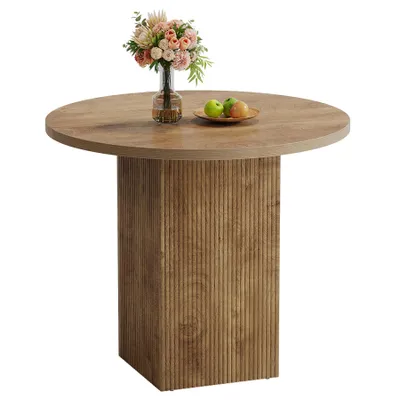 Produktbild von Tribesigns Kleiner runder Esstisch für 2 Personen, 80 cm Durchmesser, Küchentisch Esszimmertisch mit geriffeltem Holzfuß für kleine Räume, braun