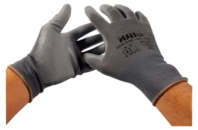 Produktbild von 12 Paar Montagehandschuhe mit PolyurethanBeschichtung, Größe M, grau