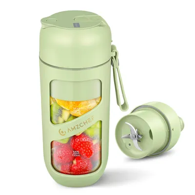 Produktbild von AMZCHEF Vakuum Smoothie Maker 380 ml, Tragbarer Mixer mit 55 kPa Vakuumtechnologie, 10 Klingen, 18.000 U/min, Akku, USB-C, BPA-freies Tritan