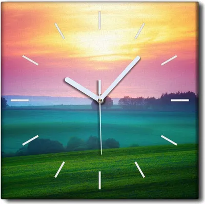 Produktbild von Coloray Uhr auf Leinwand 30x30 cm Wand Uhr Dekoration Wohnzimmer Segeltuch weiße Zeiger -Landschaftsunrise