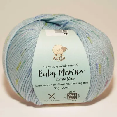 Immagine prodotto di Filato Baby Merino Extrafine Art'is, 100% lana | Senza mulesing e trattato per lavaggio in lavatrice (50g / 200m) (870, colore: blu puntinato)