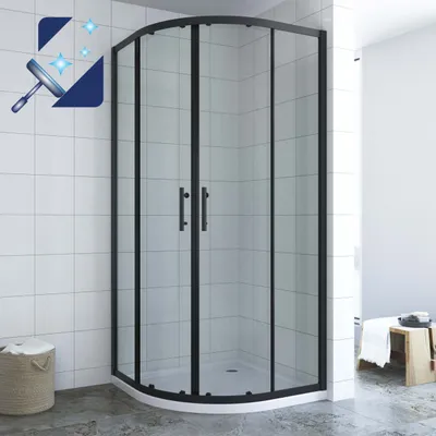 Produktbild von AQUABATOS® BORAS-Serie Duschkabine 90x90 cm Viertelkreis mit Schiebetüren schwarzer Rahmen 6mm Echtglas mit Nano Beschichtung Höhe 195cm