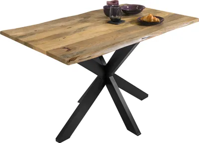 Produktbild von Esstisch Baumkante Massiv Mango naturfarben 120 x 80 schwarz Spider-Gestell Tiger