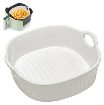 Produktbild von Keramik-Auflaufform 650 ml, quadratische Auflaufform, 7-Zoll-Auflaufform, Keramik-Auflaufform mit Griffen für Lasagne, Fleisch, Gemüse, für Heißluftfritteuse, Backofen, Mikrowelle (weiß)