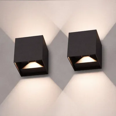 Image de HOFTRONIC - Applique murale LED Cube 7W 560lm 3000K IP65 Noir Set de 2