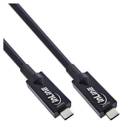 Produktbild von InLine USB 3.2 Gen.2 AOC Kabel, USB-C Stecker/Stecker, schwarz, 7,5m, 7,5 m, USB C, USB C, USB 3.2 Gen 2 (3.1 Gen 2), 10 Gbit/s, Schwarz