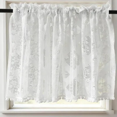 Image de Rideaux de cuisine - Style vintage - Rideaux de type bistrot - Largeur : 100 cm - Hauteur : 61 cm - Semi-transparents - Rideaux courts - Design moderne - Élégant rideau de cuisine
