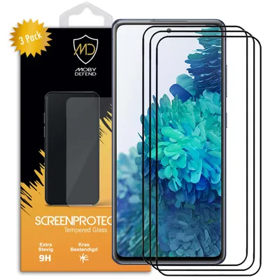 Productafbeelding van 3-Pack MobyDefend Screenprotectors - Geschikt voor  Samsung Galaxy S20 FE  -  Screensavers Met Zwarte Randen - Gehard Glas