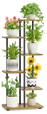 Produktbild von 5-stufiges Pflanzenregal, Blumenständer für den Außenbereich, 106 cm hohes, mehrstufiges Pflanzenregal für Balkon, Wohnzimmer, Terrasse, schwarz & braun
