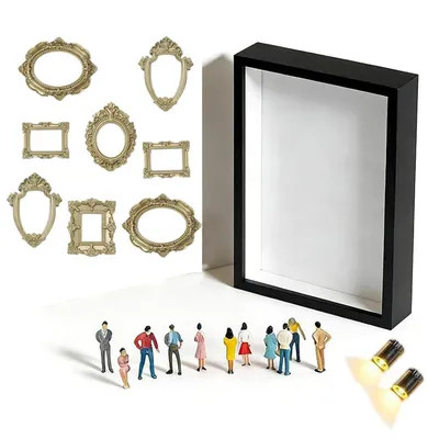 Produktbild von DIY Mini-Museum-Schattenbox, Fotos und Erinnerungen, inkl. 8 Mini-Goldrahmen & 8 zufällige Figuren,kreative LED-Rahmen, ideal für Jubiläen,Hochzeiten