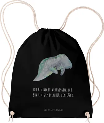 Produktbild von Mr. & Mrs. Panda Jutebeutel Seekuh Chillen - Schwarz - Geschenk, Meer, Zucker, Turnbeutel, wander rucksack, Kleiner, Essen, Süßigkeiten, Diät, Stoffbeutel, Beutel, gym