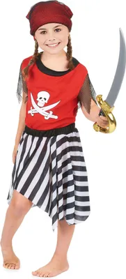 Immagine prodotto di Costume da pirata per bambina Abito da pirata rosso-nero-bianco - 122/134 (7-9 anni)