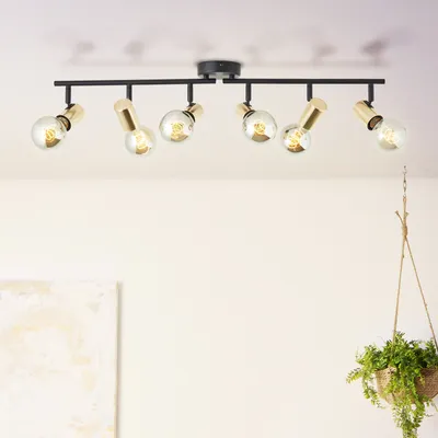 Image de BRILLIANT Spot de plafond noir poutre KERRY | lampe de plafond moderne avec accents dorés et avec 6x E27 douille max. 40W | métal