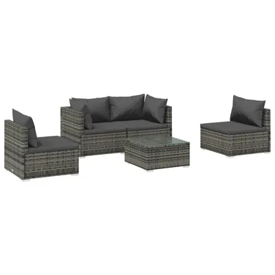 Obrázek produktu pro vidaXL 5dílná zahradní lounge souprava s polštáři Poly Rattan Grey