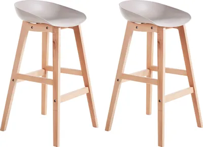 Produktbild von BELIANI Barstuhl 2er Set Taupe Kunststoff-Sitzschale mit Hellen Holzbeinen Fußstütze Sitzhöhe 72 cm ohne Lehne Modernes Design Barhocker Tresenhocker