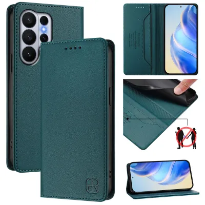 Obrázek produktu pro Kožené pouzdro pro Samsung Galaxy S26 Ultra, flipové pouzdro s přihrádkami na karty, peněženkou a stojánkem Tmavě zelená