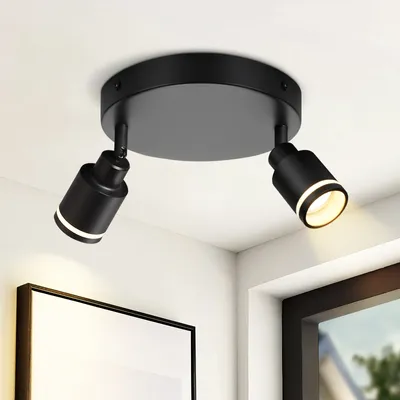 Zdjęcie produktu dla ZMH LED lampa sufitowa czarny okrągły reflektor sufitowy 2 płomienie lampa sufitowa GU10 obrotowy reflektor ścienny do przedpokoju jadalni kuchni bez żarówki