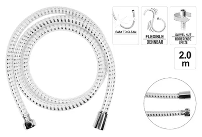 Produktbild von Brauseschläuche Duschschlauch Poliert / Verchromt / Edelstahl / PVC ver. Längen, Ausführung:PVC Chrom/Weiss  2m