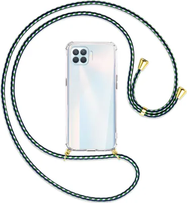 Produktbild von Handykette Backcover-Schutzhülle mit Band (Metall goldfarben) für Oppo A93 - grün/blau/weiß