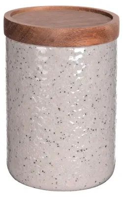Produktbild von SCHÖNER WOHNEN-Kollektion Aufbewahrungsdose Mod. FLINT keramikdose mit holzdeckel für küche vorratsdose silikon 0,6L grau natur Ø10x15cm keramik akazienholz silikon