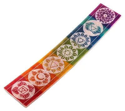 Produktbild von Räucherstäbchenhalter aus Speckstein mit bunten Chakrasymbolen