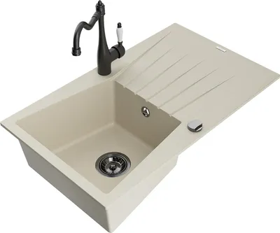 Immagine prodotto di Mexen Cesar lavello in granito a 1 vasca con scolapiatti e rubinetto da cucina Carla, beige - 6514-69-670700-70