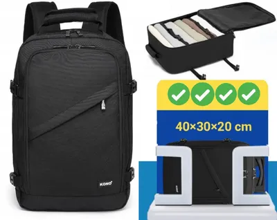 Produktbild von KONO Ryanair Handgepäck 40x30x20, Reiserucksack Untersitz, Herren Damen Kofferrucksack Flugzeug Tasche, Travel Backpack Schwarz Expander