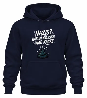 Immagine prodotto di Felpa con cappuccio "Nazisti, che schifo", con scritta sarcastica, colore blu navy, taglia M