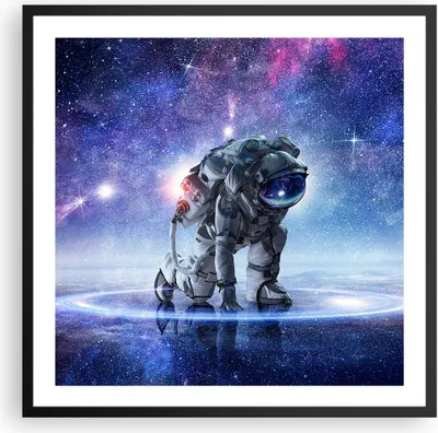 Produktbild von Gerahmtes Poster - Schwarzer Rahmen - Kosmonaut Weltraum - 60x60 cm - Wand Bild - Wanddeko - Wandbilder - Kunstposter - Wandposter - Bilderrahmen - Bilder - Kunstdruck - Wandbild - P2BAC60x60-3985