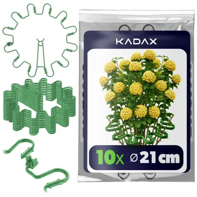 Produktbild von KADAX Staudenhalter Rund Ø 21 cm im 10er Set, Pflanzenhalter aus Kunststoff, Pflanzenstütze, Staudenstütze für Hortensien & Pfingstrosen, Hortensienhalter, Pflanzring (Grün, 10 Stück)