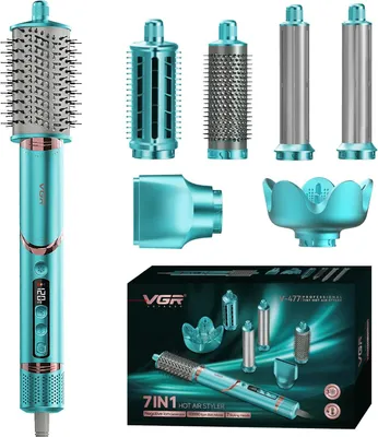 Produktbild von 7 in 1 Heißluft BLDC Motor 110000RPM, 4Temperatur & 3Geschwindigkeitsstufen, Ionentechnologie, 360° Drehkabel,1200–1400W Haartrockner & Lockenstab Set