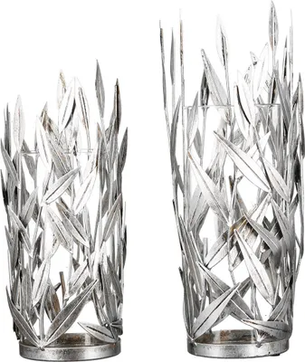 Produktbild von Gilde Windlicht, "Twigs", Blattmotiv, Glas, Metall, silberfarben, VE 2, H. 31 cm, D. 13 cm 84201 4001250842019