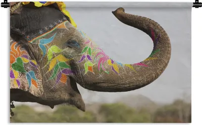 Produktbild von MuchoWow® Wandteppich Wandbehang Elefant - Kunst - Indien 120x80 cm Tapisserie Dekoration Wandtuch - Wanddekorationen - Wandtücher