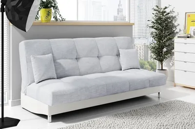 Produktbild von LIKMA Schlafsofa 3 Sitzer ausziehbar Grau + Weiß Kunstleder 195x91x85 cm mit Bettkasten & Schlaffunktion ohne Armlehnen