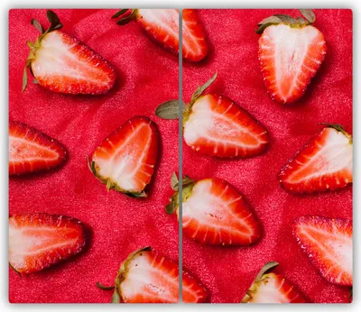 Produktbild von Tulup Glas-Herdabdeckplatte - 2x30x52cm - Glaskeramikkochfeld-Abdeckung Spritzschutz Zweiteilig Gehackte Erdbeeren