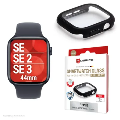 Image de Displex 02139, Film de protection, Smart Watch, Noir, Apple, Apple Watch SE3/SE2/SE (44mm), Polycarbonate (PC), Verre trempé