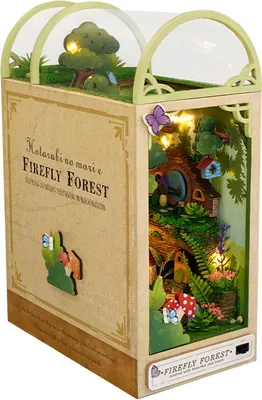 Image de （Forêt des lucioles）DIY Book Nook Kit - DIY maisons de poupées miniatures Kit maison avec meubles et lumière LED, puzzle 3D serre-livres en bois, modèles réduits pour adultes à construire