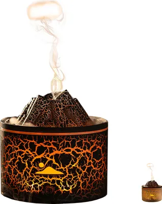 Image de （Noir）Humidificateur Volcano Diffuseur d'arômes Diffuseur d'huiles avec arrêt automatique Minuterie 7 couleurs LED 2 modes pour la maison Bureau