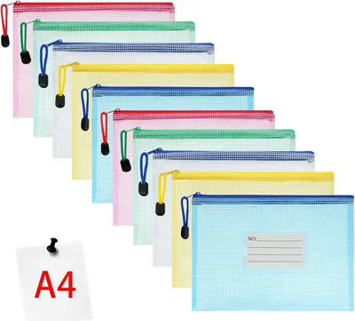 Produktbild von Dokumententasche A6, 12 Stücke Zip Tasche, bunte wasserdichte Dokumententasche mit Reißverschluss, Mesh Beutel mit Reißverschluss Datei Zipper Tasche Reißverschlusstaschen A4-10 Stück (Etikett)
