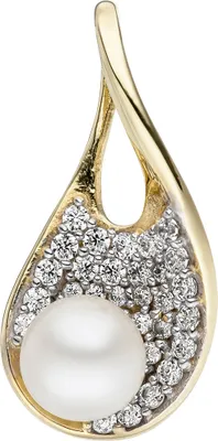 Produktbild von Anhänger mit Süßwasser-Perle & Zirkonia weiß aus 375 Gold Gelbgold Halsschmuck