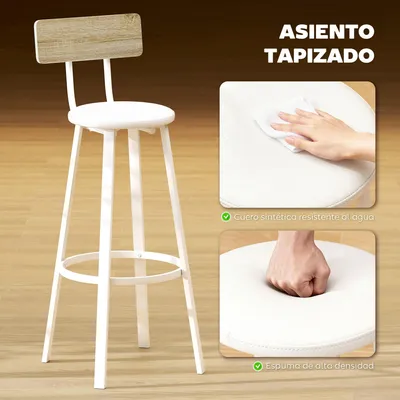 Image de lot de 2 tabourets de bar - Chaise de bar - Avec dossier - Avec repose-pieds - AssisePolyuréthanerembourrée - Hauteur d'assise 75,5 cm - Structure bois - Noir