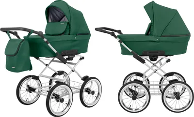 Produktbild von Kinderwagen ROMANTIC Babywagen Babyschale Kinder Wagen Set 1 in 1 (grün Rahmenfarbe: grauer Rahmen)