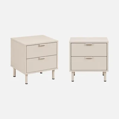 Produktbild von sweeek - 2er-Set Nachttische mit 2 Schubladen Holzdekor und Metall - Beige