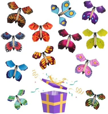 Produktbild von Fliegende Schmetterlinge – 12 Stück – 3D-Schmetterlinge – mit Gummibandantrieb – bunte Schmetterlinge – für Hochzeit, Valentinstag, Weihnachten
